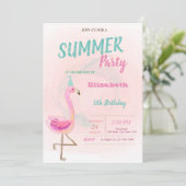 Cute Pink Flamingos Summer Birthday Party Kaart (Staand voorkant)