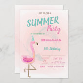 Cute Pink Flamingos Summer Birthday Party Kaart (Voorkant / Achterkant)
