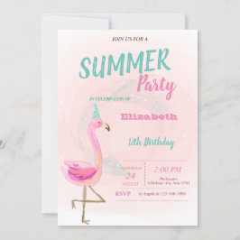 Cute Pink Flamingos Summer Birthday Party Kaart