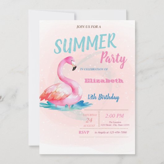Cute Pink Flamingos Summer Birthday Party Kaart (Voorkant)