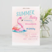 Cute Pink Flamingos Summer Birthday Party Kaart (Staand voorkant)