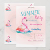 Cute Pink Flamingos Summer Birthday Party Kaart (Voorkant / Achterkant)