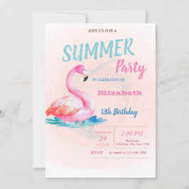 Cute Pink Flamingos Summer Birthday Party Kaart