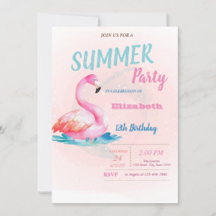Cute Pink Flamingos Summer Birthday Party Kaart