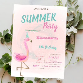 Cute Pink Flamingos Summer Birthday Party Kaart