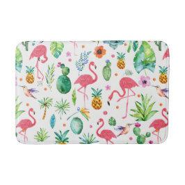 Cute Pink Flamingos & Tropical Flowers Patroon Badmat