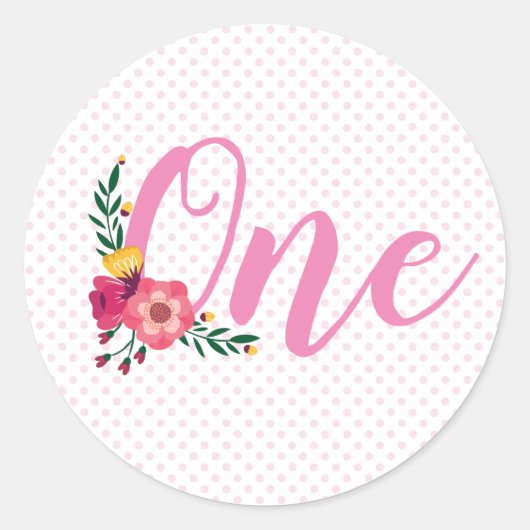 Cute Pink Floral Baby eerste verjaardag Ronde Sticker (Voorkant)