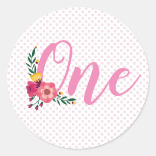 Cute Pink Floral Baby eerste verjaardag Ronde Sticker