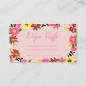 Cute Pink Floral Baby shower Diaper Raffle Ticket Informatiekaartje (Voorkant)