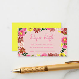Cute Pink Floral Baby shower Diaper Raffle Ticket Informatiekaartje