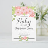 Cute Pink Floral Baby shower Invitation Kaart (Staand voorkant)