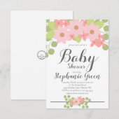 Cute Pink Floral Baby shower Invitation Kaart (Voorkant / Achterkant)