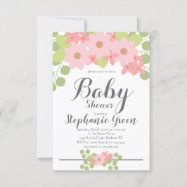 Cute Pink Floral Baby shower Invitation Kaart