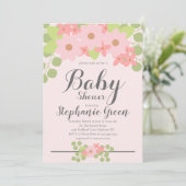 Cute Pink Floral Baby shower Invitation Kaart (Staand voorkant)