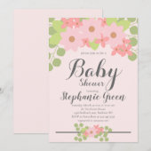 Cute Pink Floral Baby shower Invitation Kaart (Voorkant / Achterkant)
