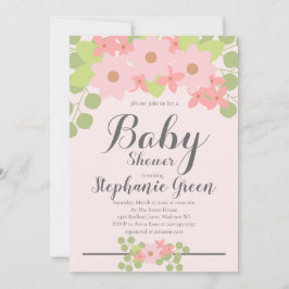 Cute Pink Floral Baby shower Invitation Kaart
