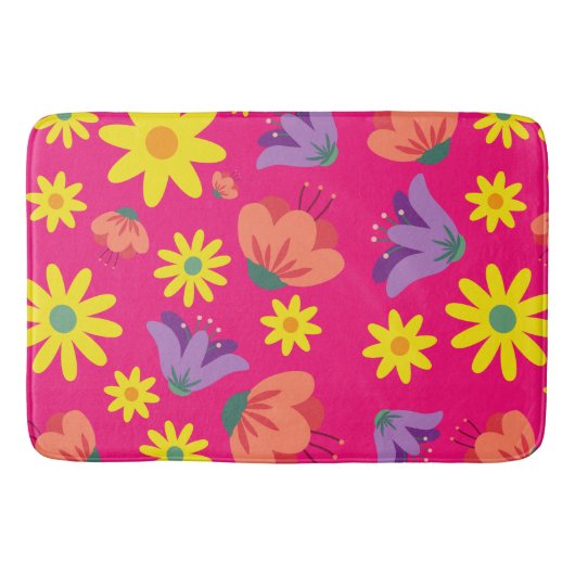 Cute Pink Floral Badmat (Voorkant)