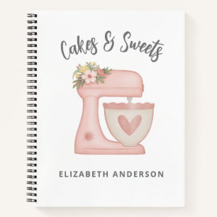 Cute Pink Floral Bakery Cake Mixer Notitieboek