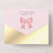 Cute Pink Floral Ballon Gold Foil Baby shower All In One Uitnodiging (Achterkant)