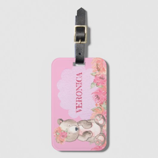 Cute Pink Floral Boho Beer Girls Reis Bagagelabel (Voorkant (verticaal))