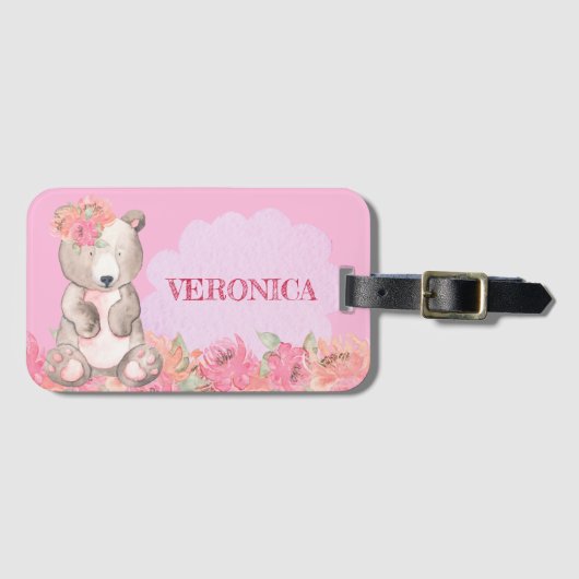 Cute Pink Floral Boho Beer Girls Reis Bagagelabel (Voorkant (horizontaal))