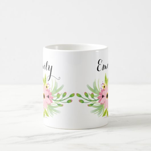 Cute Pink Floral Bridesmaid Gift Favor Idea Mok (Center)