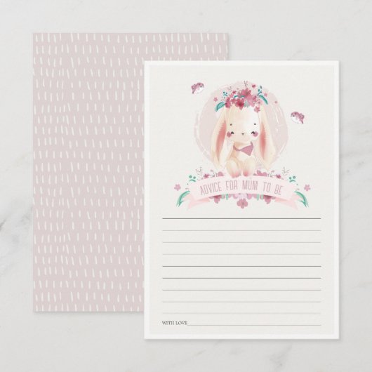 Cute Pink Floral Bunny Advice voor Baby shower Informatiekaartje (Voorkant / Achterkant)