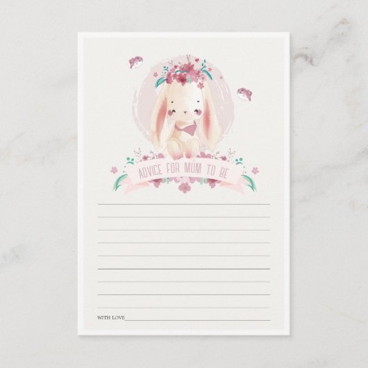 Cute Pink Floral Bunny Advice voor Baby shower Informatiekaartje (Voorkant)