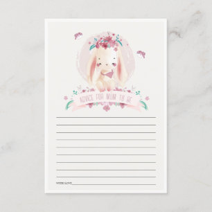 Cute Pink Floral Bunny Advice voor Baby shower Informatiekaartje