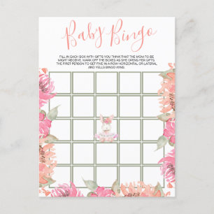 Cute Pink Floral Bunny Bingo Baby shower Game Kaar Uitnodiging Briefkaart