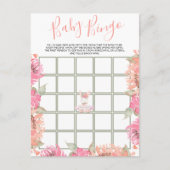 Cute Pink Floral Bunny Bingo Baby shower Game Kaar Uitnodiging Briefkaart (Voorkant)