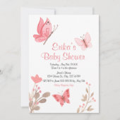Cute Pink Floral Butterflies Baby shower Kaart (Voorkant)