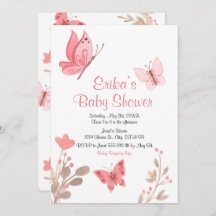 Cute Pink Floral Butterflies Baby shower