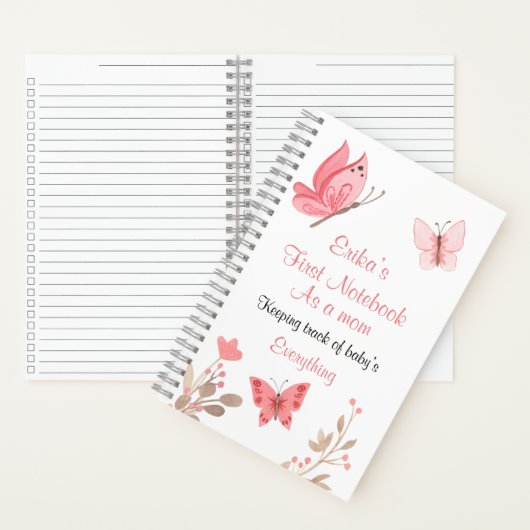 Cute Pink Floral Butterflies Keep Track of Baby Notitieboek (Binnen)