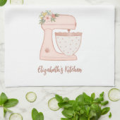 Cute Pink Floral Cake Mixer Bakery Chef Theedoek (Gevouwen)