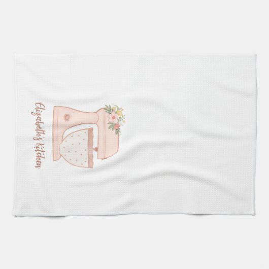 Cute Pink Floral Cake Mixer Bakery Chef Theedoek (Horizontaal)