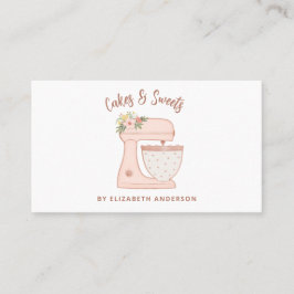 Cute Pink Floral Cake Mixer Bakery Visitekaartje
