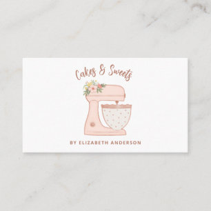 Cute Pink Floral Cake Mixer Bakery Visitekaartje