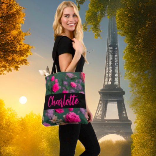 Cute Pink Floral Canvas tas