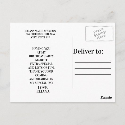 Cute Pink Floral Child's Birthday Foto Dank je Briefkaart (Achterkant)