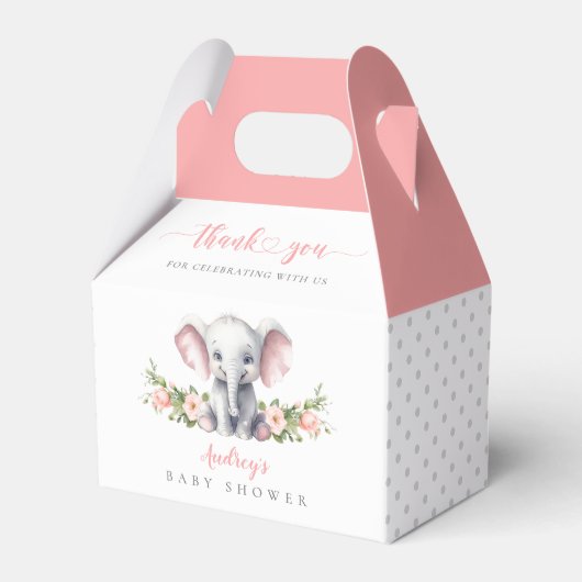 Cute Pink Floral Elephant Baby Girl Shower Bedankdoosjes (Voorkant Zijde)