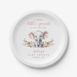 Cute Pink Floral Elephant Baby Girl Shower Papieren Bordje