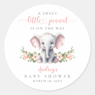 Cute Pink Floral Elephant Baby Girl Shower Ronde Sticker