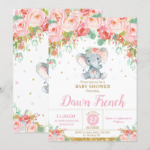 Cute Pink Floral Elephant Baby shower Baby Girl