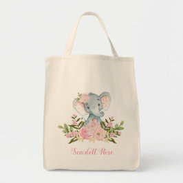 Cute Pink Floral Elephant Canvas tas Personalized