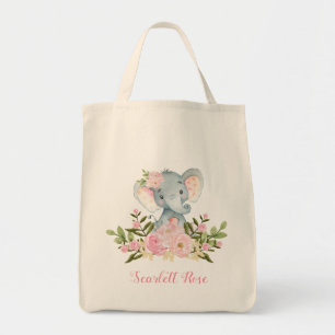 Cute Pink Floral Elephant Canvas tas Personalized