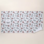 Cute Pink Floral Flowers Pattern Jouw naam on Strandlaken (Voorkant)
