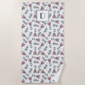 Cute Pink Floral Flowers Pattern Jouw naam on Strandlaken (Voorkant)