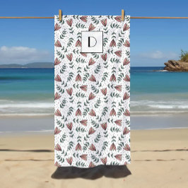 Cute Pink Floral Flowers Pattern Jouw naam on Strandlaken