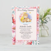 Cute Pink Floral Giraffe Mam Baby shower Kaart (Staand voorkant)
